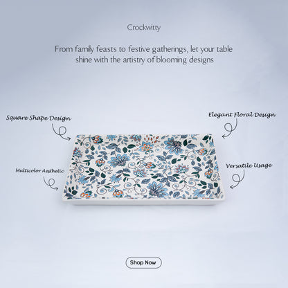 Handcrafted Artisan Bloom Rectangular Ceramic Platter Set of 2