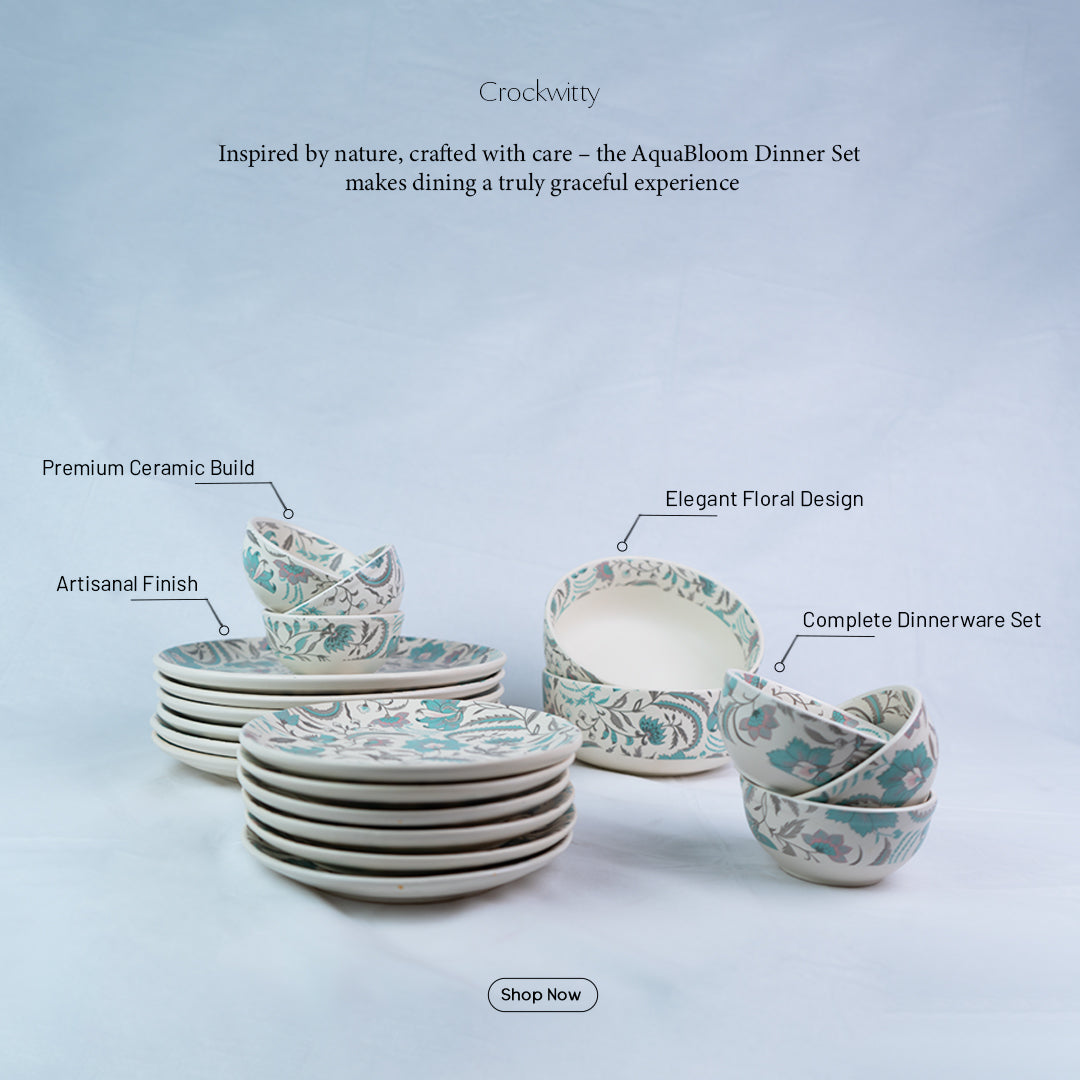 Handcrafted AquaBloom 20 Piece Dinner Set For 6