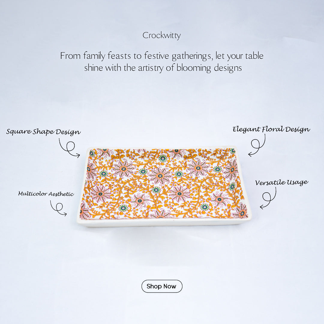 GoldenVine Handmade Ceramic Rectangular Snack Platter Set of 2