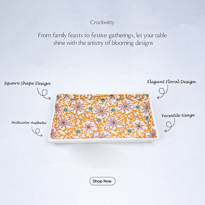 GoldenVine Handmade Ceramic Rectangular Snack Platter Set of 2