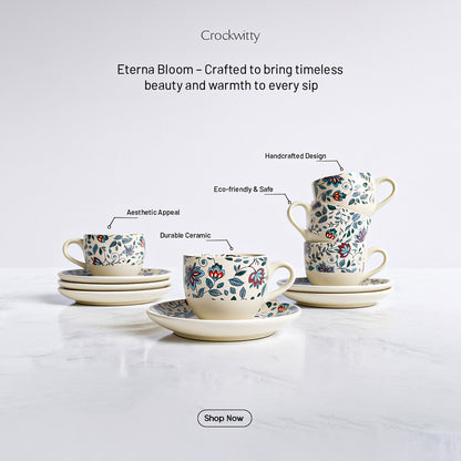 Handcrafted Eternal Bloom Cup and Saucer Set of 2 200 ml
