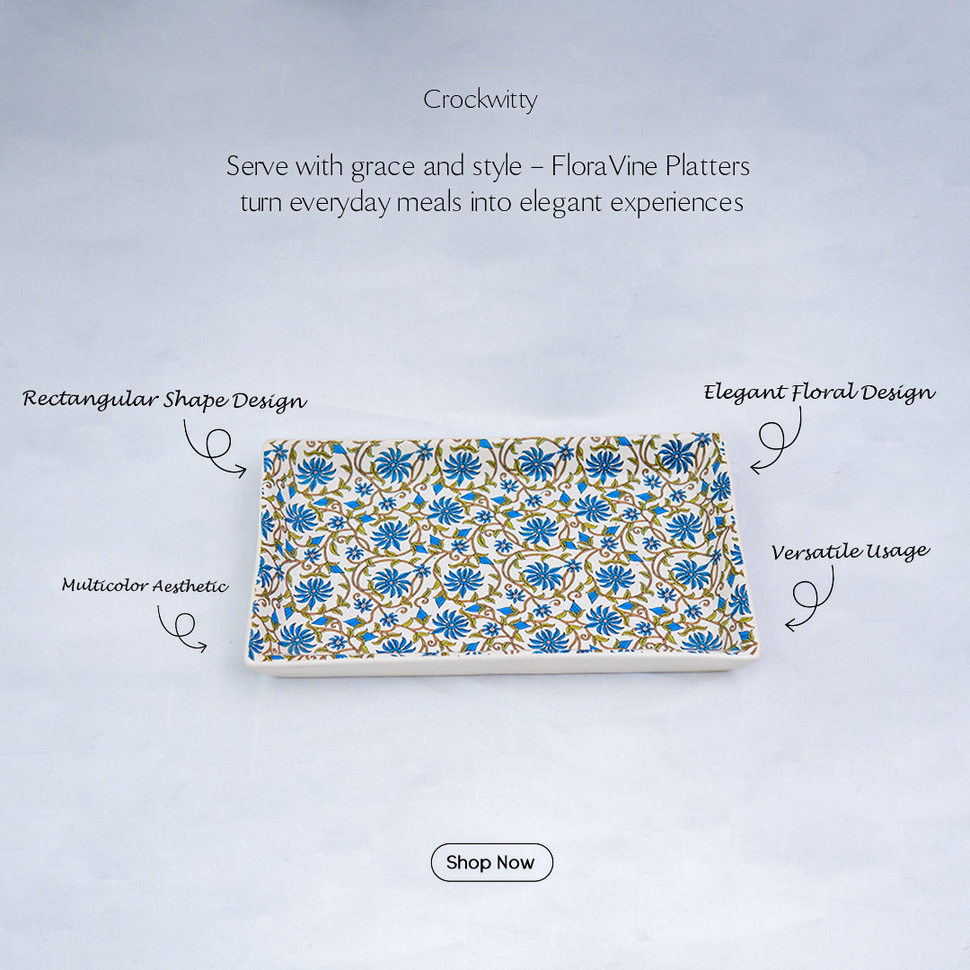 FloraVine Handmade Ceramic Rectangular Patter Set of 2