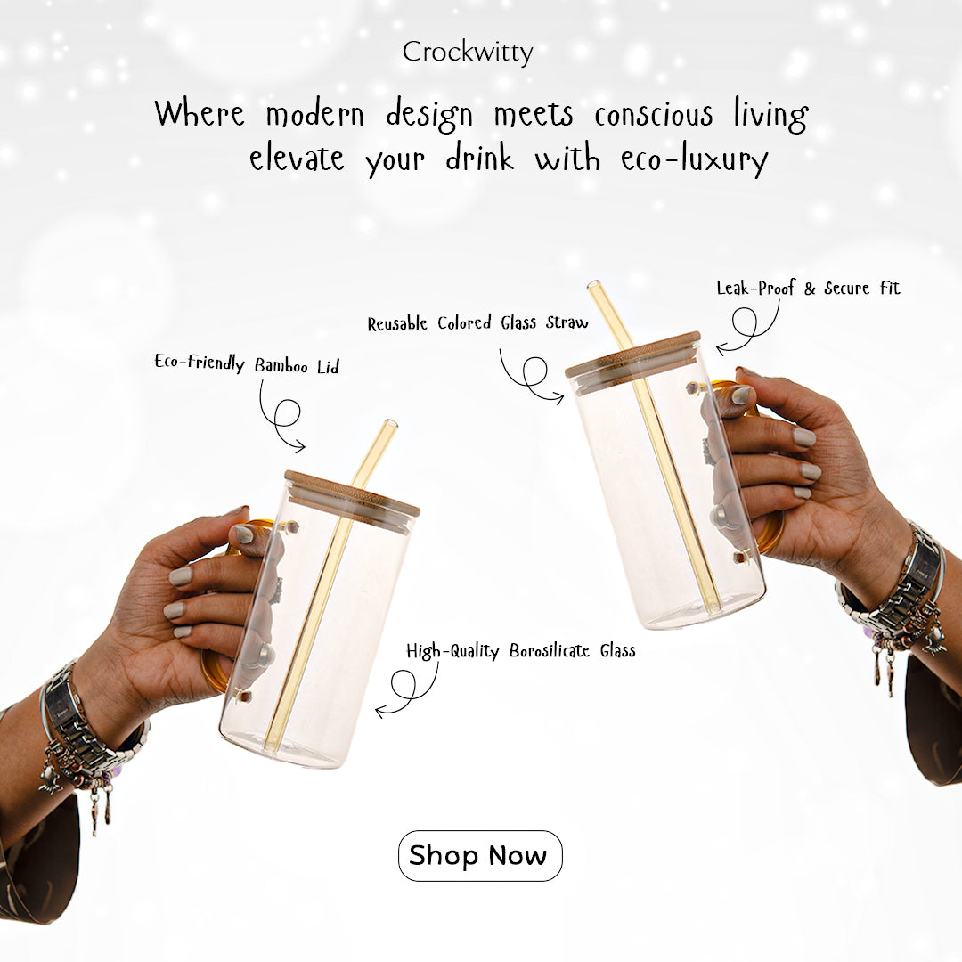 Aesthetic Borosilicate Glass Tumbler with Glass Straw Set of 2 400 ml
