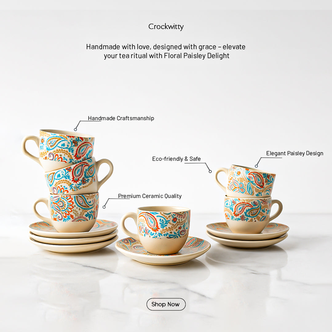 Handcrafted Floral Paisley Delight Cup and Saucer Set of 2 200 ml