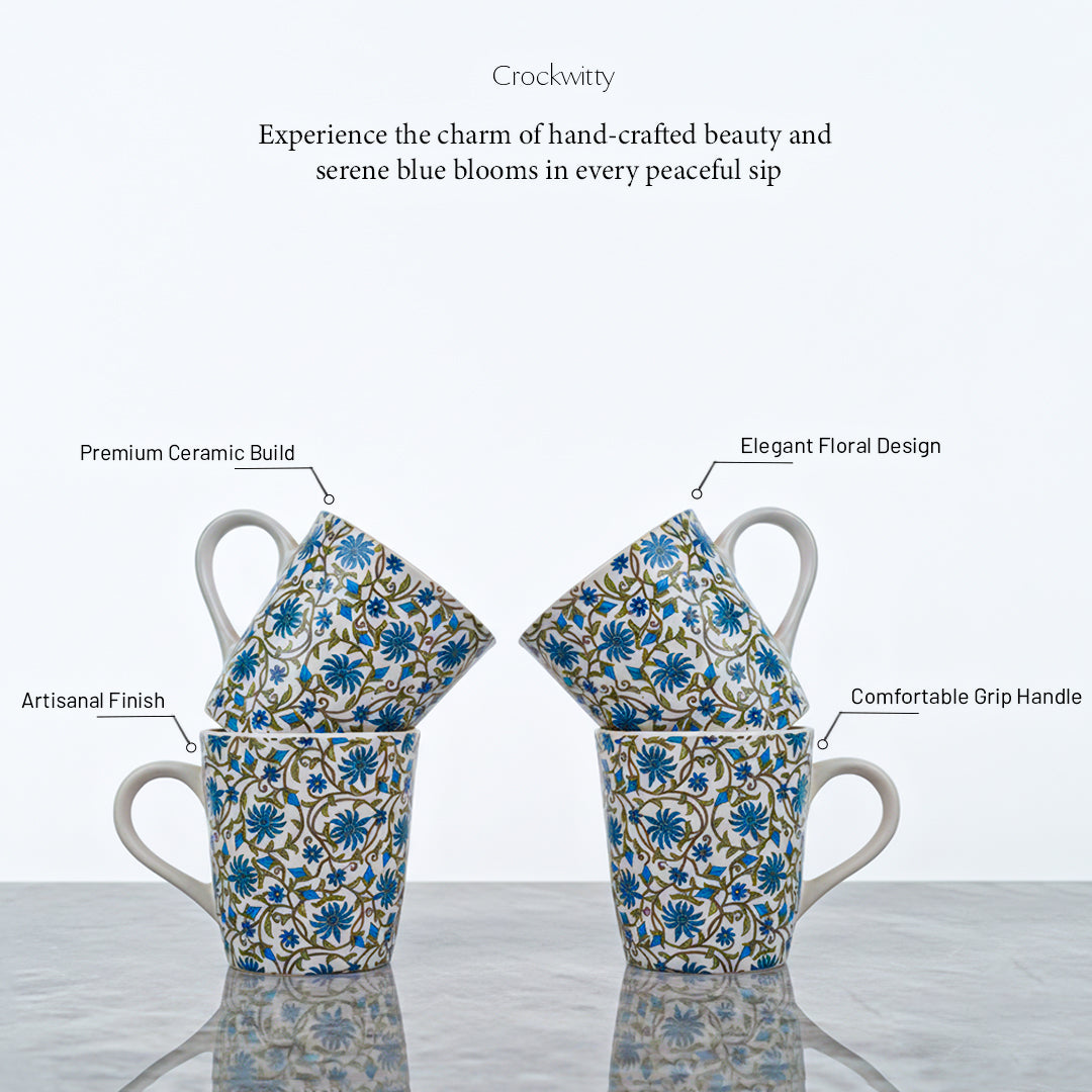 Handcrafted Ceramic Blue Blossom Mug Set of 1 320 ml