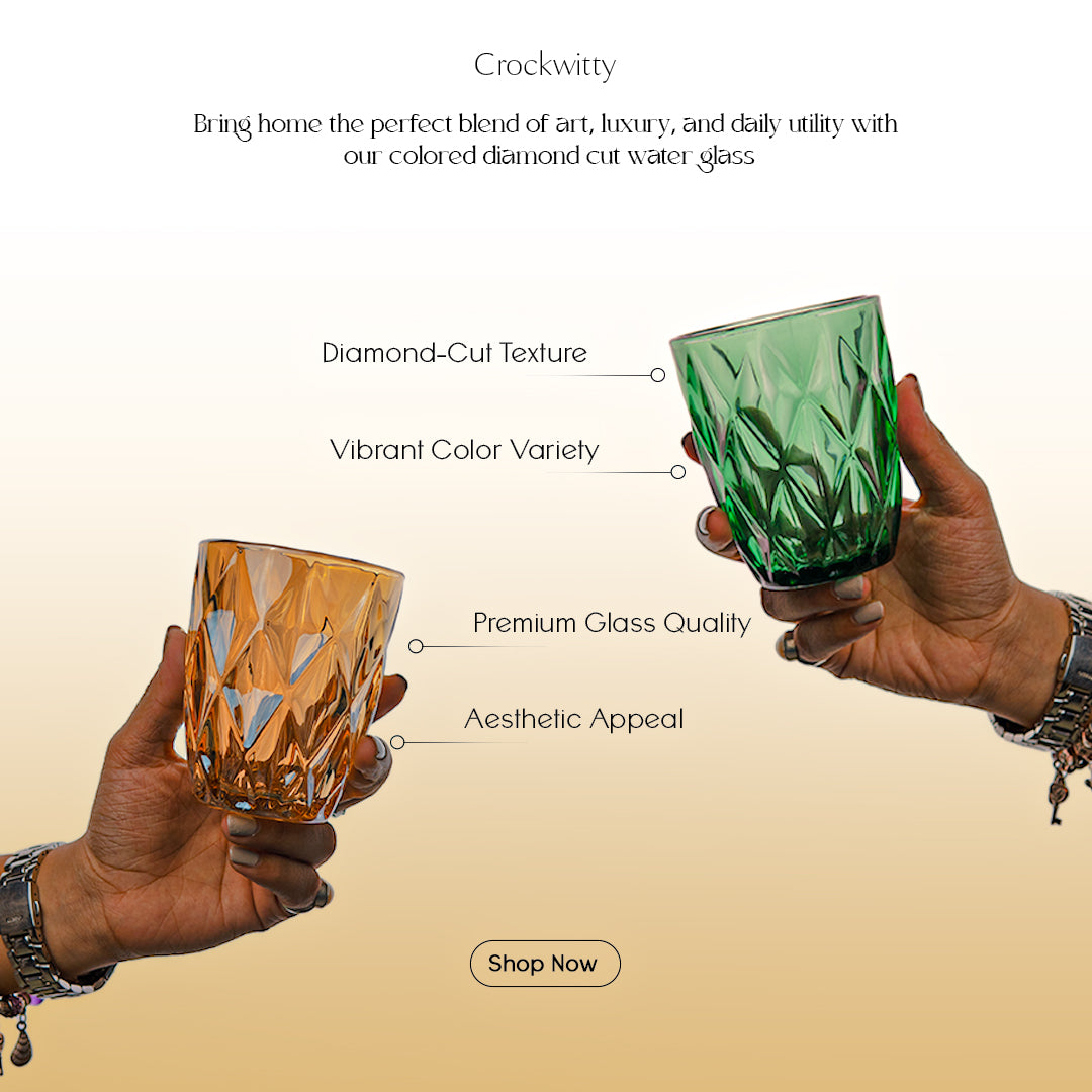 Colored Diamond Cut Water Glass Set of 6 300 ml