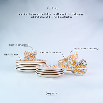 Handcrafted Golden Flora 20 Piece Dinner Set For 6