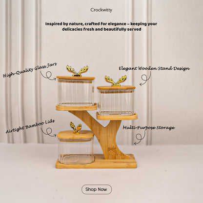Tree Shaped Bamboo Tray with Airtight Glass Bowls 500 ml