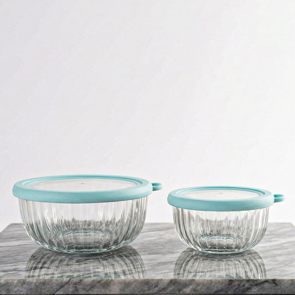 CrystalSeal Glass Storage Bowls – Set of 4 (2 bowls of 350 ml & 2 bowls of 650 ml), Microwave Safe Bowls with Silicone Unbreakable Lid
