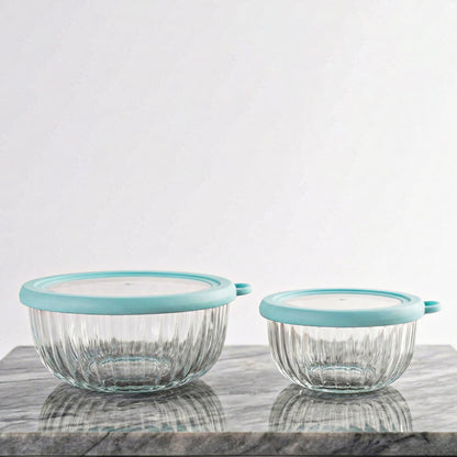 CrystalSeal Glass Storage Bowls – Set of 4 (2 bowls of 350 ml & 2 bowls of 650 ml), Microwave Safe Bowls with Silicone Unbreakable Lid
