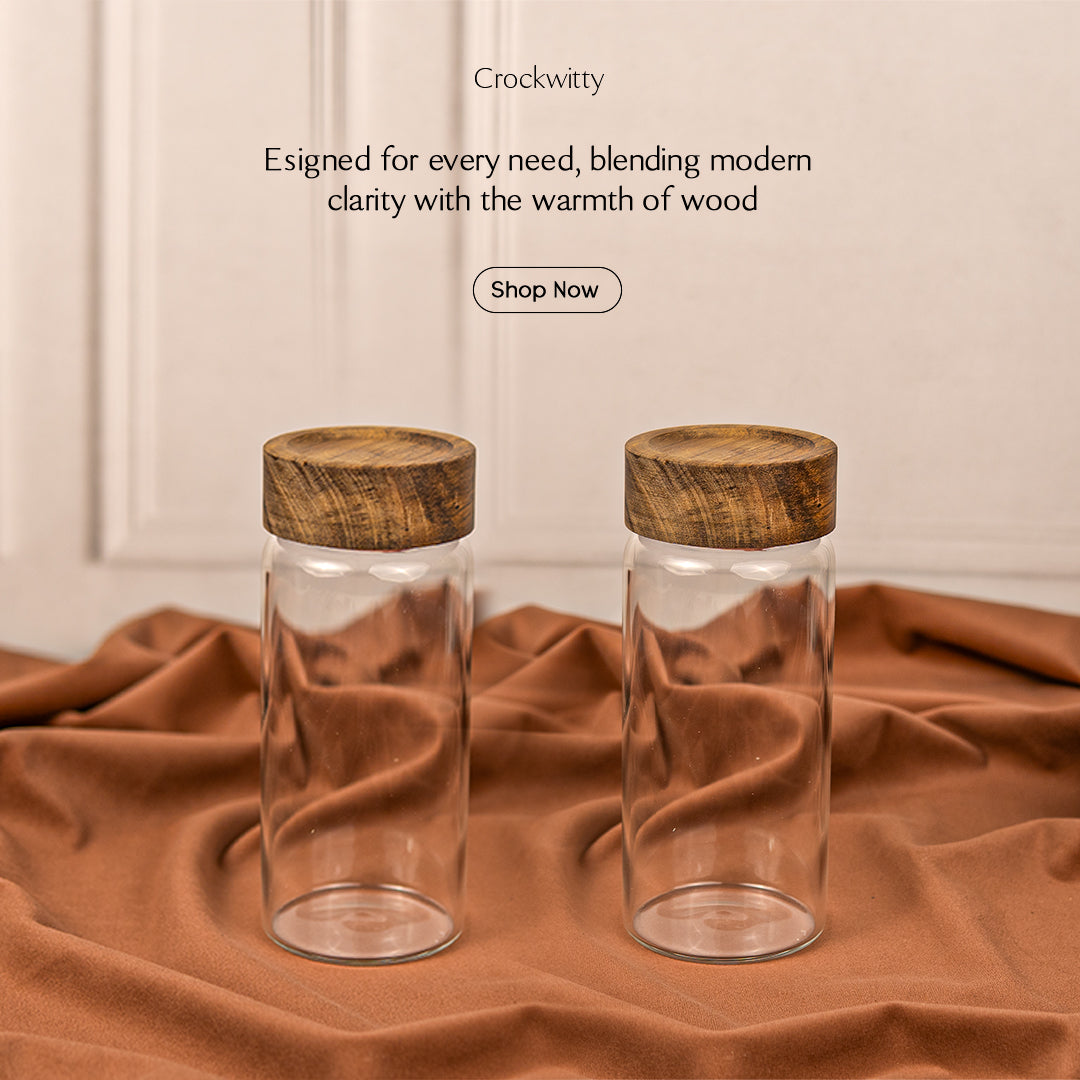 Multi Purpose Glass Jar with Wooden Lid Set of 1 400 ml
