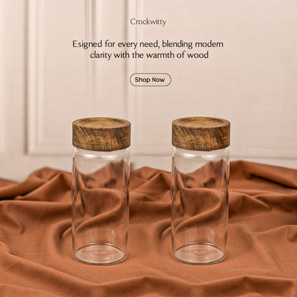 Multi Purpose Glass Jar with Wooden Lid Set of 1 400 ml