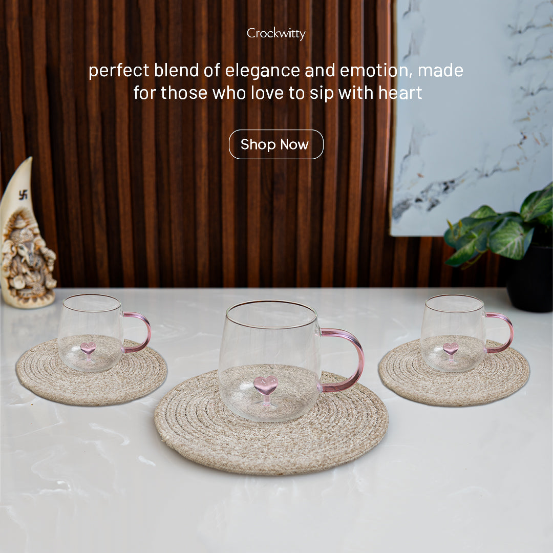 Heart Design Glass Mug Set of 1 500 ml