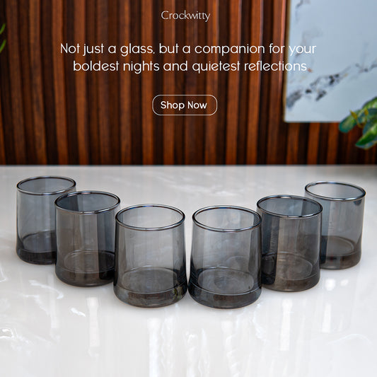 Black Glazed Whisky Glass Set of 6 300 ml