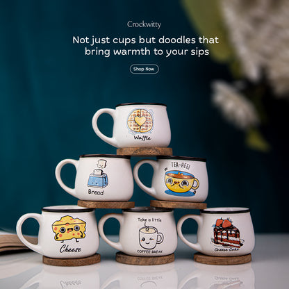 Doodle Sip Ceramic Cups Set of 6 150 ml