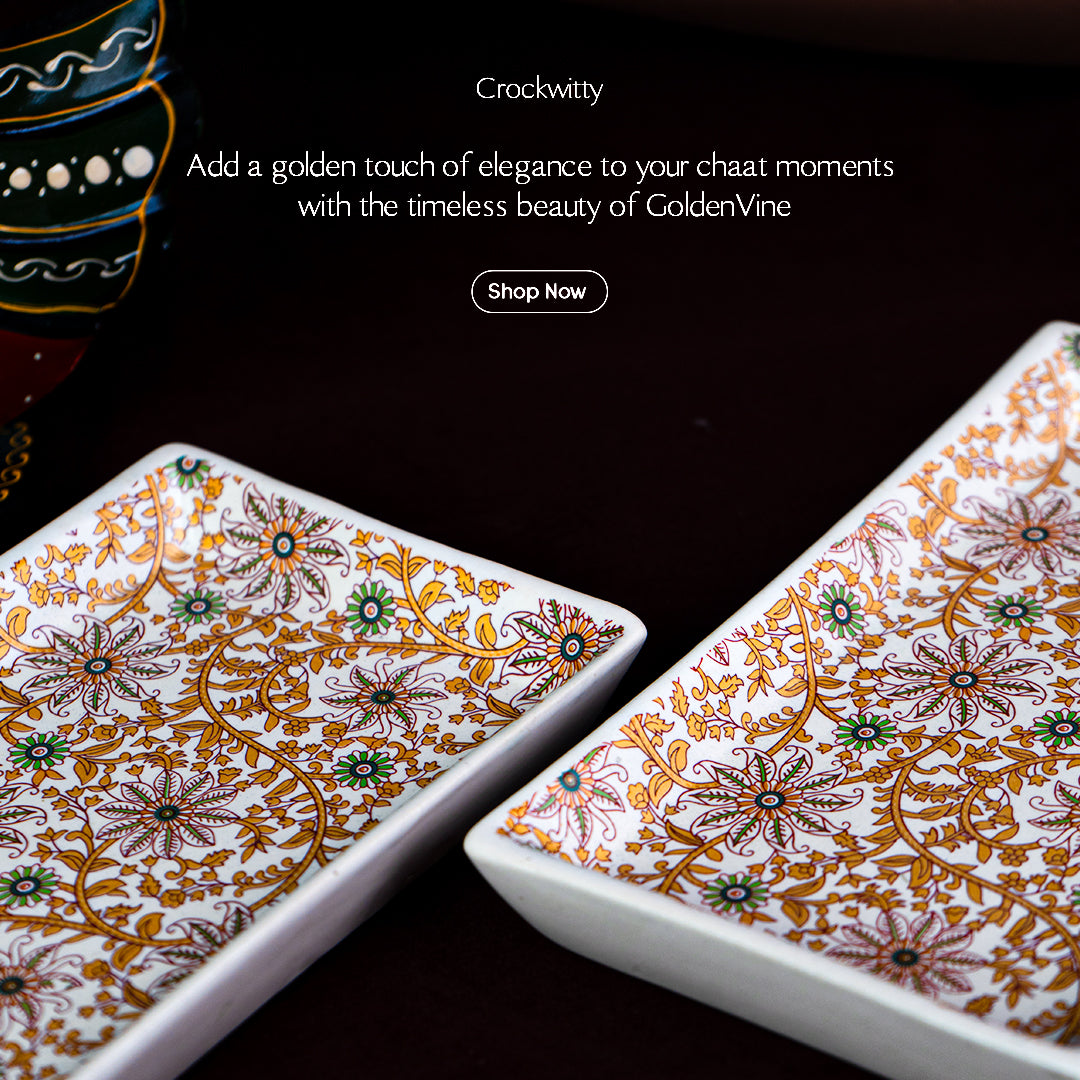 GoldenVine Handmade Ceramic Rectangular Snack Platter Set of 2