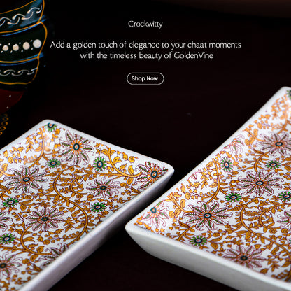 GoldenVine Handmade Ceramic Rectangular Snack Platter Set of 2