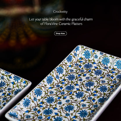 FloraVine Handmade Ceramic Rectangular Patter Set of 2