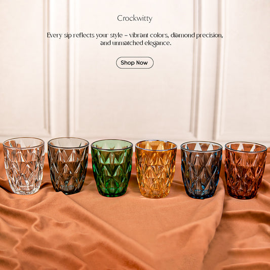 Colored Diamond Cut Water Glass Set of 6 300 ml
