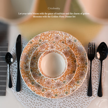 Handcrafted Golden Flora 20 Piece Dinner Set For 6