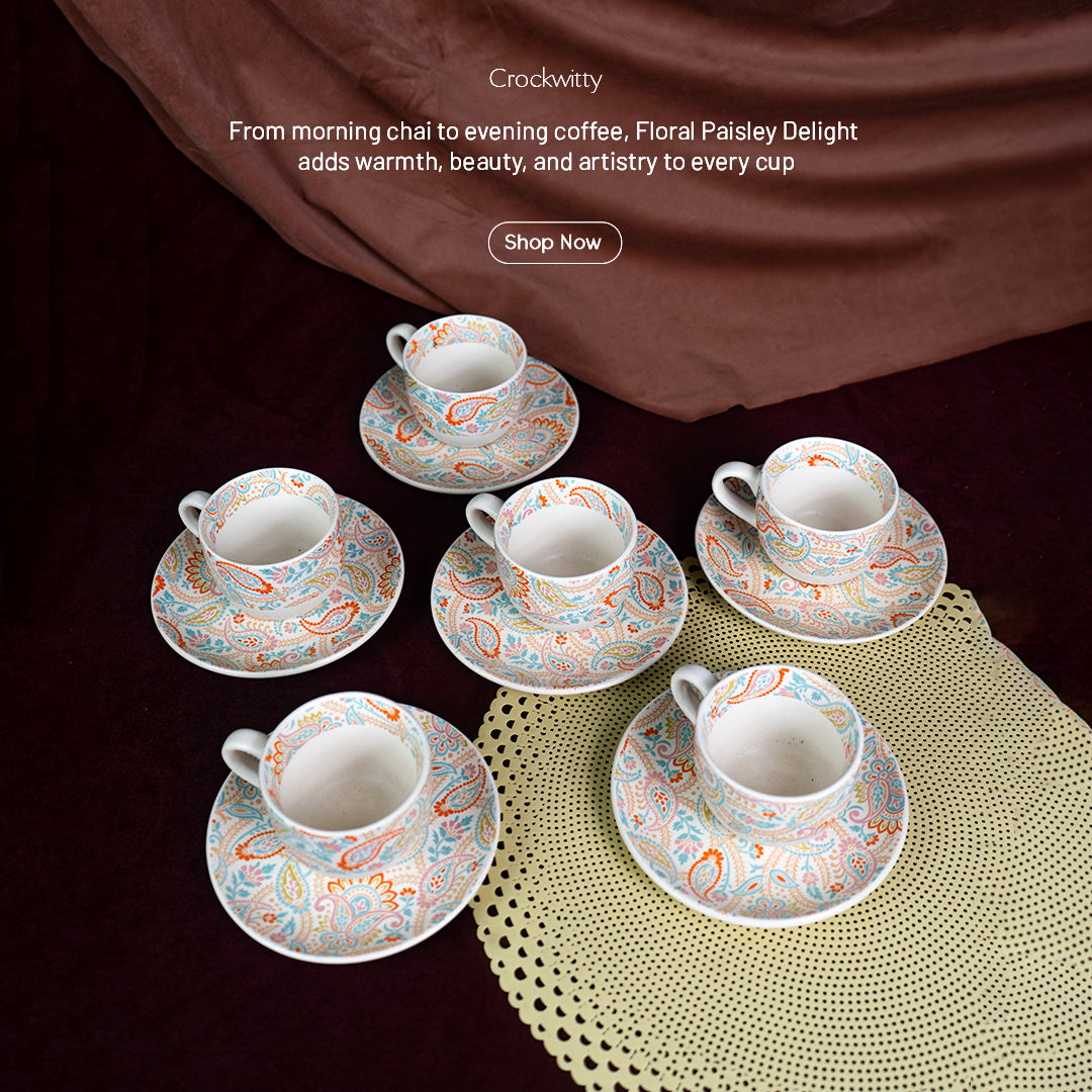 Handcrafted Floral Paisley Delight Cup and Saucer Set of 2 200 ml