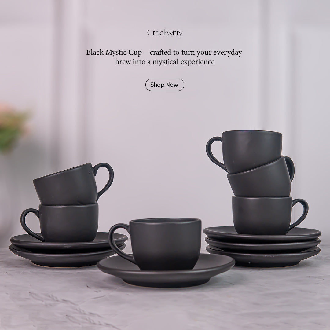 Handcrafted Matte Black Mystic Ceramic Cup and Saucer Set of 2 200 ml