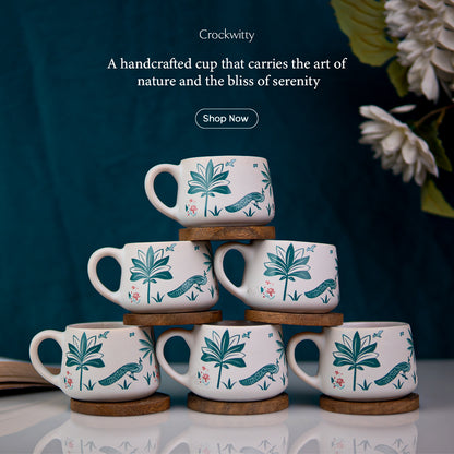 Handmade Ceramic Peacock Bliss Cup Set of 6 150 ML