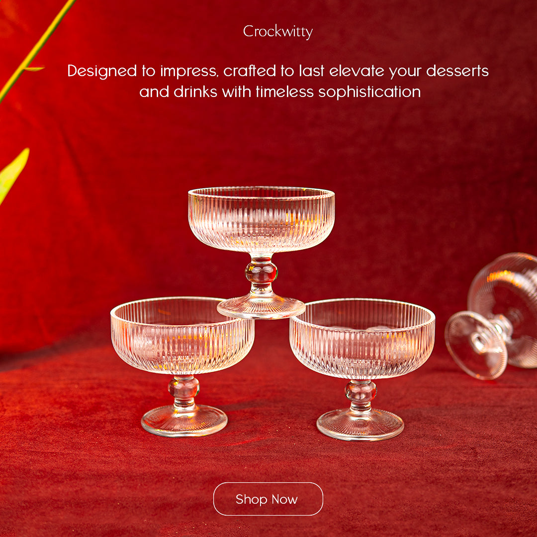 Vintage Ribbed Ice Cream and Wine Glass Set of 6 285 ml