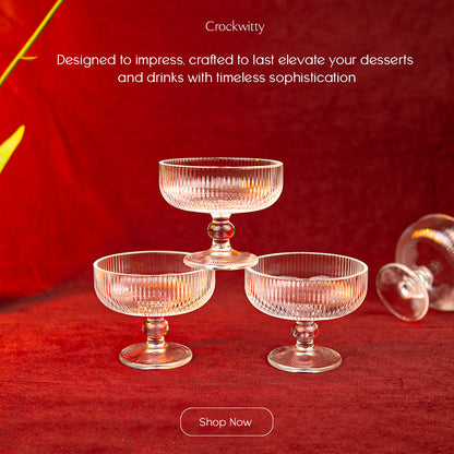 Vintage Ribbed Ice Cream and Wine Glass Set of 6 285 ml