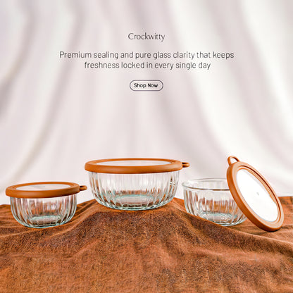 CrystalSeal Glass Storage Bowls – Set of 4 (2 bowls of 350 ml & 2 bowls of 650 ml), Microwave Safe Bowls with Silicone Unbreakable Lid