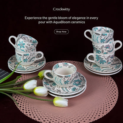 Handcrafted AquaBloom Ceramic Cup and Saucer Set of 2 200ml