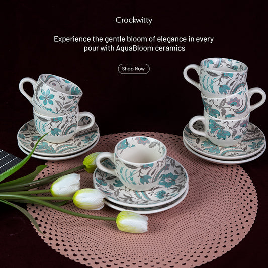 Handcrafted AquaBloom Ceramic Cup and Saucer Set of 2 200ml