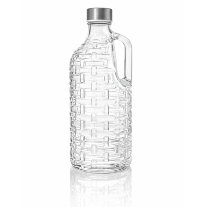 Clear Wicker-Texture Glass Water Bottle 1 Litre | BPA-Free, Lead-Free | Airtight Stainless Steel Cap | Fridge, Dining & Detox Water Bottle for Home, Kitchen & Table