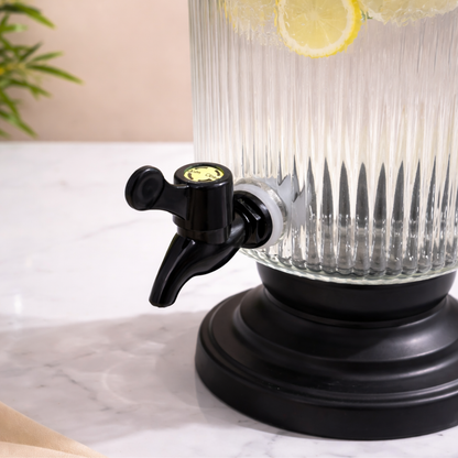 Ribbed Glass Beverage Dispenser with Metal Stand & Tap | 4 Litre