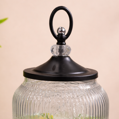 Ribbed Glass Beverage Dispenser with Metal Stand & Tap | 4 Litre