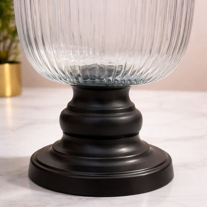 Orb Ribbed Glass Beverage Dispenser with Black Stand | 5 Litre