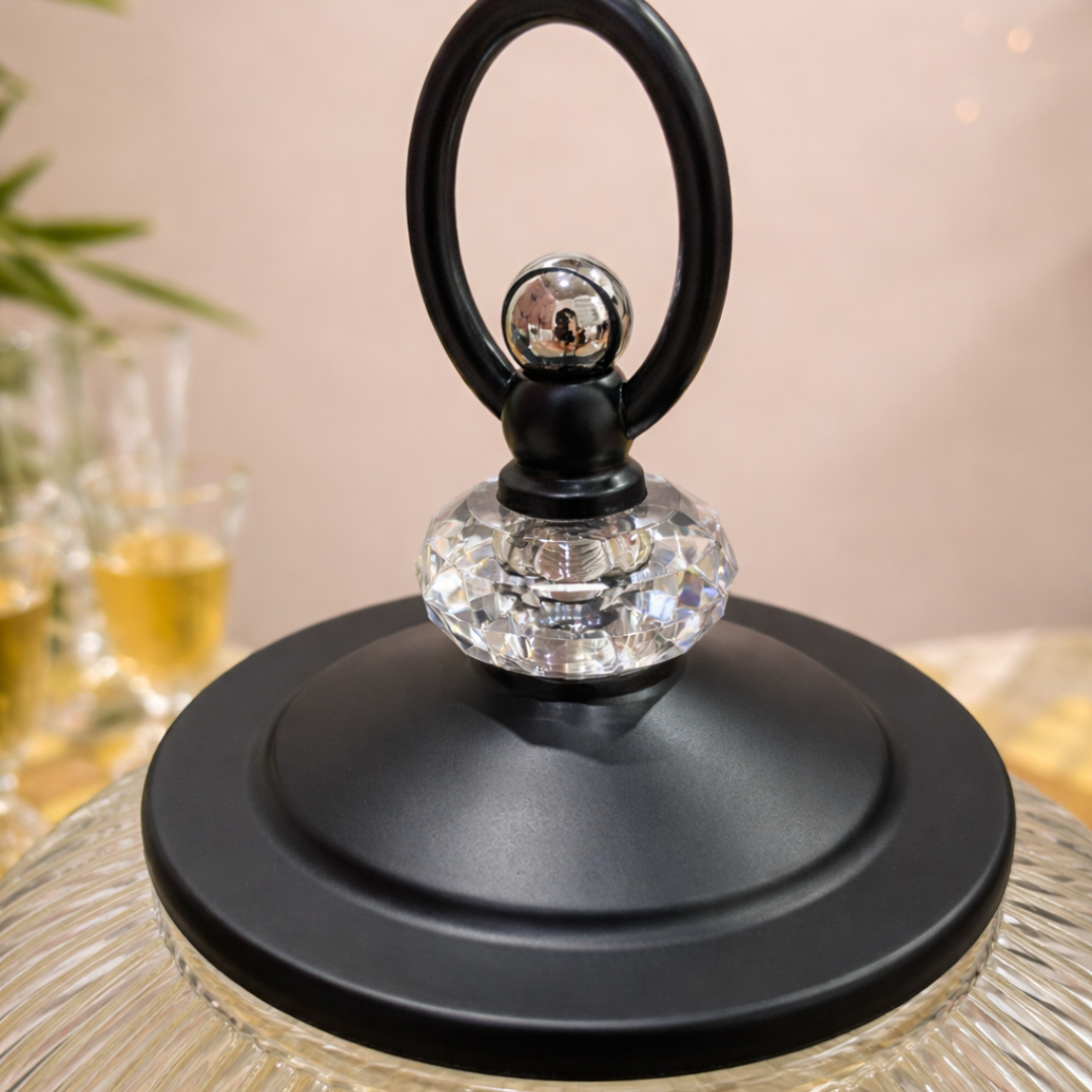 Orb Ribbed Glass Beverage Dispenser with Black Stand | 5 Litre