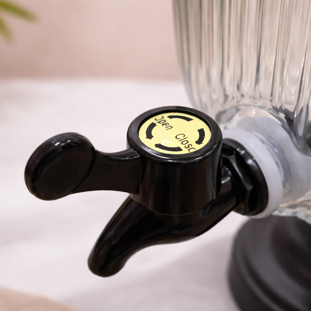 Orb Ribbed Glass Beverage Dispenser with Black Stand | 5 Litre