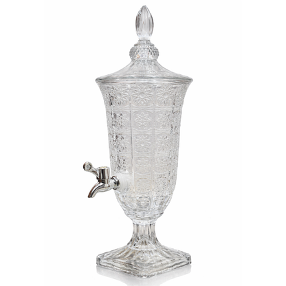 Crystal Cut Glass Beverage Dispenser with Pedestal Stand & Strong Tap | 2 Litre