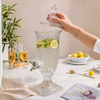 Crystal Cut Glass Beverage Dispenser with Pedestal Stand & Strong Tap | 2 Litre