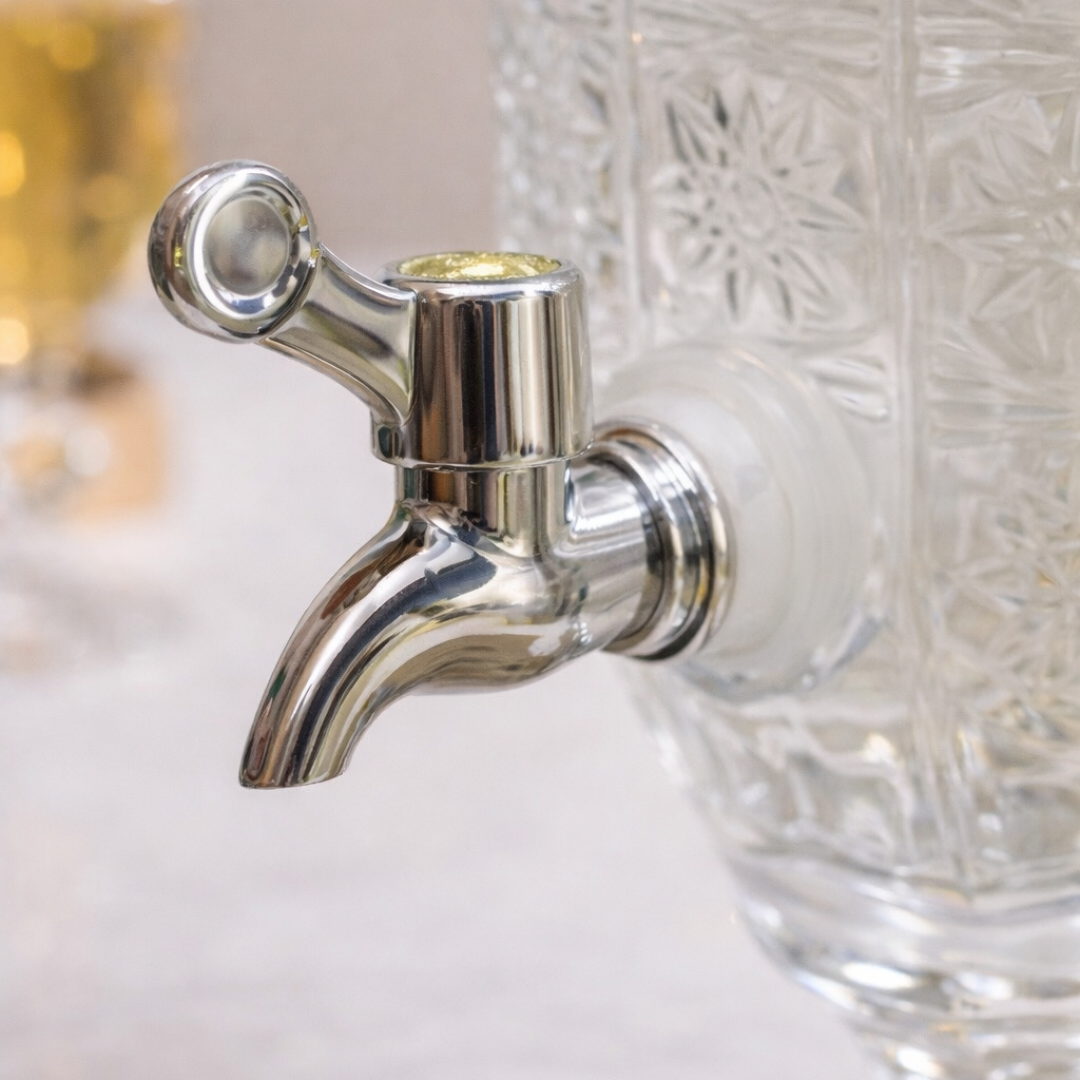 Crystal Cut Glass Beverage Dispenser with Pedestal Stand & Strong Tap | 2 Litre