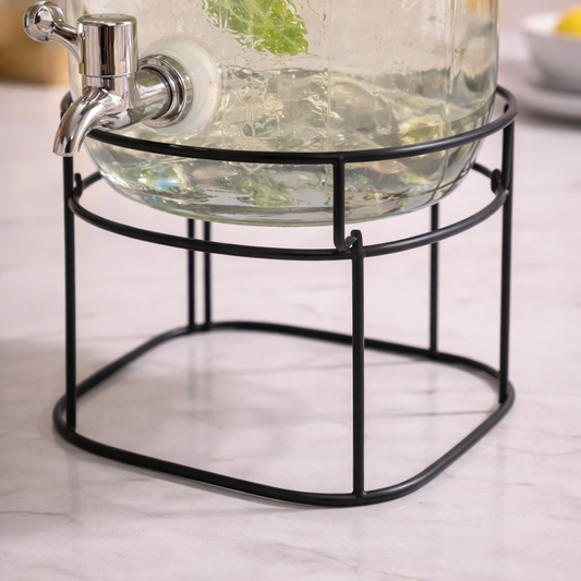 Mason Jar Glass Beverage Dispenser with Wire Stand, Chalkboard Tag & Metal Tap — 5 Litre