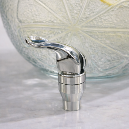 Round Citrus Embossed Glass Beverage Dispenser with Stainless Steel Tap & Lid — 4.5 Litre