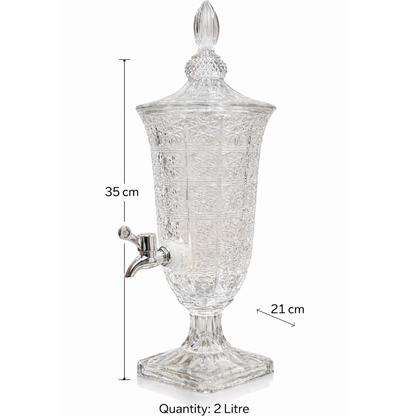 Crystal Cut Glass Beverage Dispenser with Pedestal Stand & Strong Tap | 2 Litre