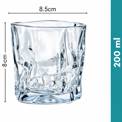 Crystal-Cut Whisky Glasses Set of 6 | 200ml Heavy Base Old Fashioned Rocks Glasses | Sculptural Textured Design | Premium Bar Glassware for Whiskey, Scotch, Bourbon & Cocktails | Gift Set