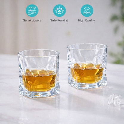 Crystal-Cut Whisky Glasses Set of 6 | 200ml Heavy Base Old Fashioned Rocks Glasses | Sculptural Textured Design | Premium Bar Glassware for Whiskey, Scotch, Bourbon & Cocktails | Gift Set