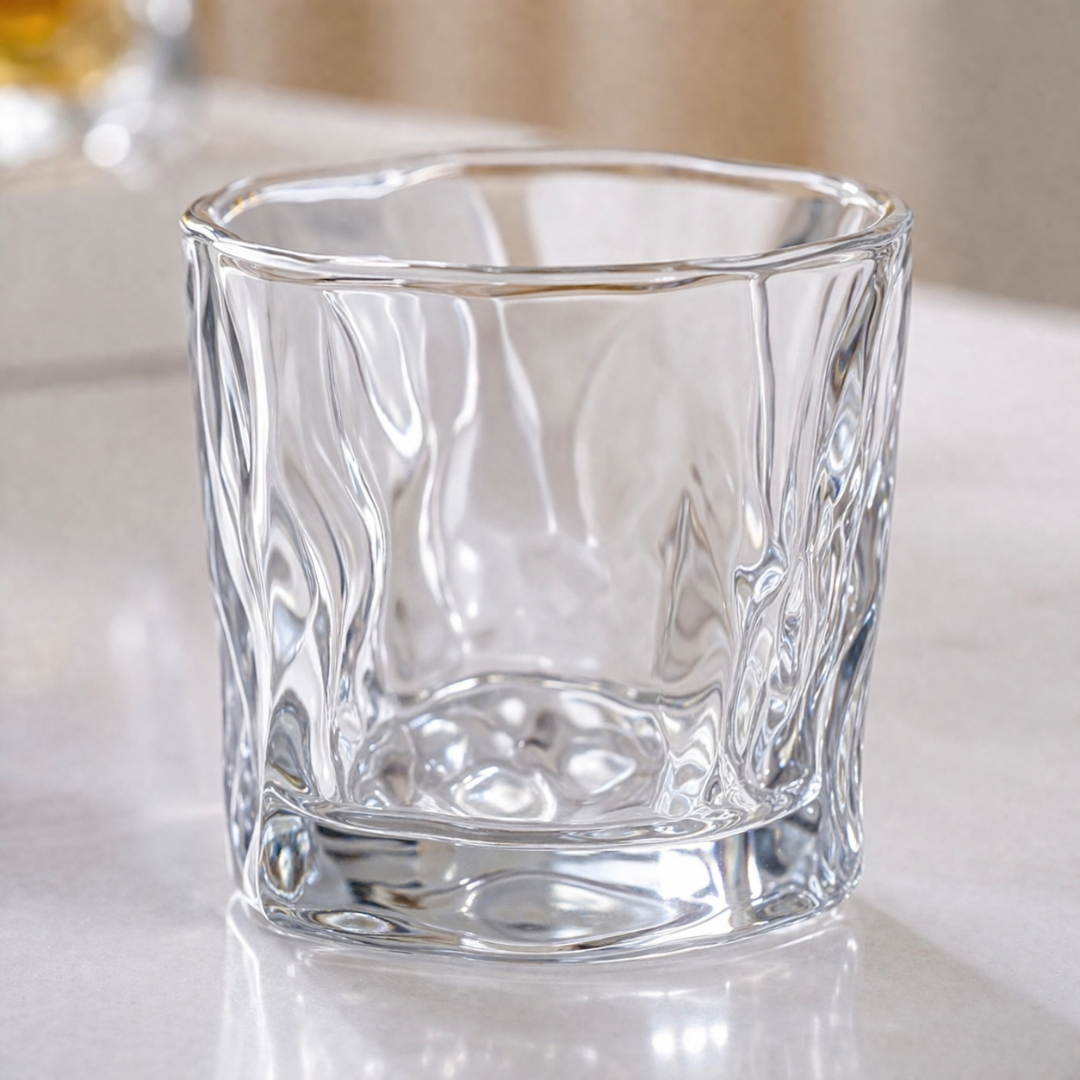 Crystal-Cut Whisky Glasses Set of 6 | 200ml Heavy Base Old Fashioned Rocks Glasses | Sculptural Textured Design | Premium Bar Glassware for Whiskey, Scotch, Bourbon & Cocktails | Gift Set