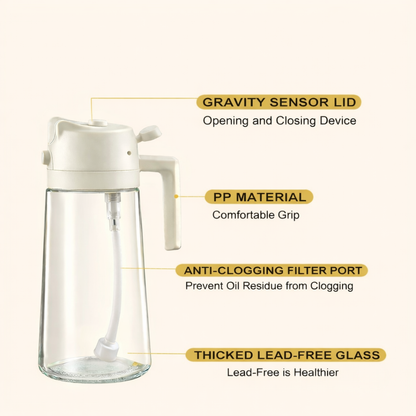 2-in-1 Glass Oil Dispenser Bottle with Spray & Pour | Gravity Sensor Auto-Open Lid | Anti-Clog Filter | Lead-Free Thickened Glass | Olive Oil & Cooking Oil Bottle for Kitchen, Salad & BBQ
