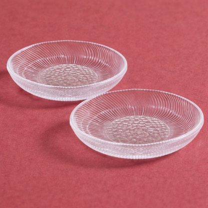 Clear Glass Snack Plates Set of 6 | Sunburst Ribbed Pattern | Honeycomb Textured Centre | Wavy Rim | Lead-Free 100% Food-Safe | Chip-Resistant | Dishwasher Safe | Transparent