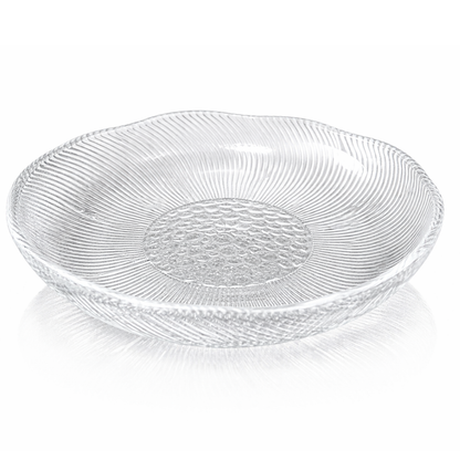 Clear Glass Snack Plates Set of 6 | Sunburst Ribbed Pattern | Honeycomb Textured Centre | Wavy Rim | Lead-Free 100% Food-Safe | Chip-Resistant | Dishwasher Safe | Transparent